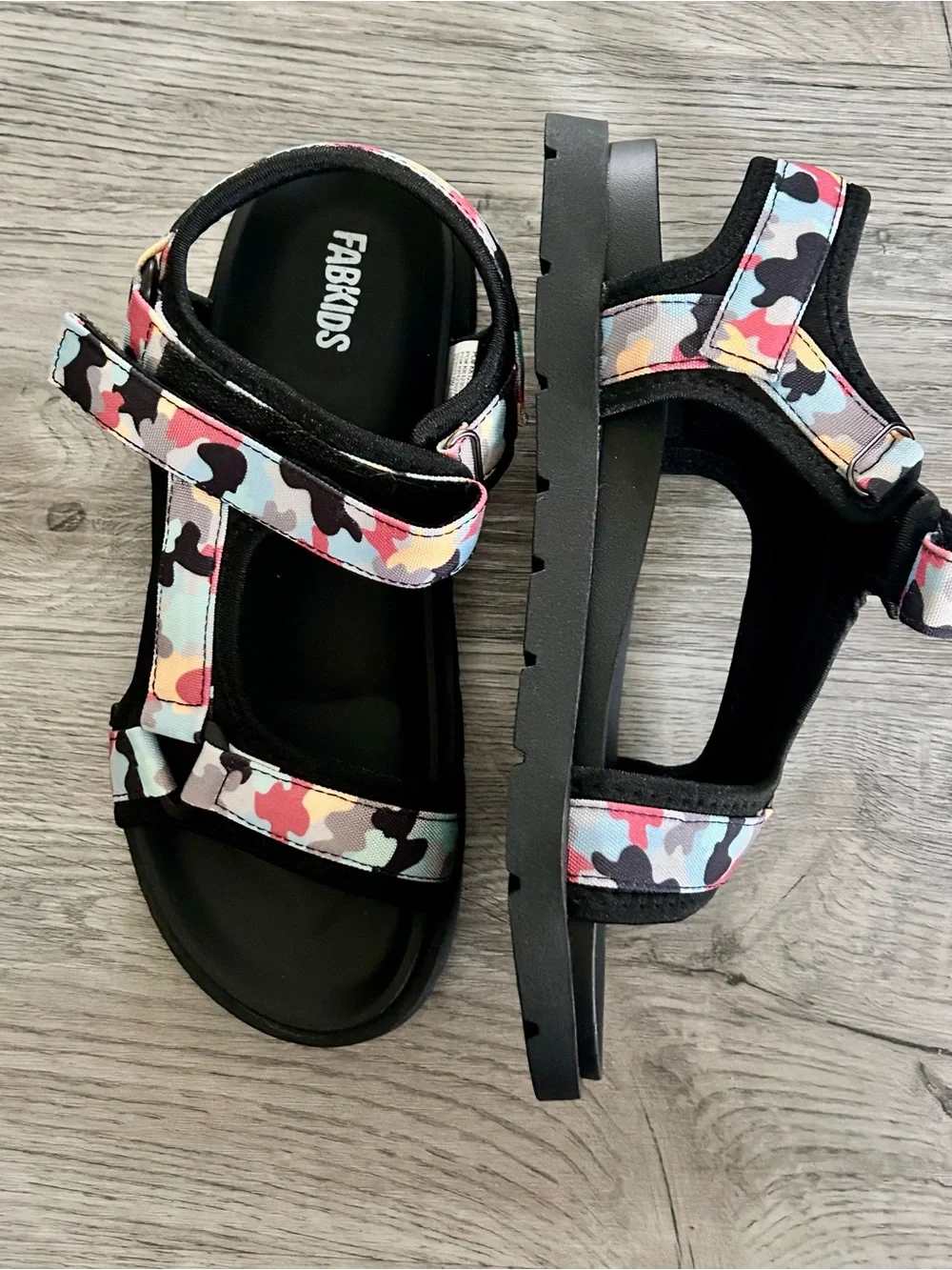 fab'rik Kids Colorblock Camo Strap Sandals - Pink, Blue, Black